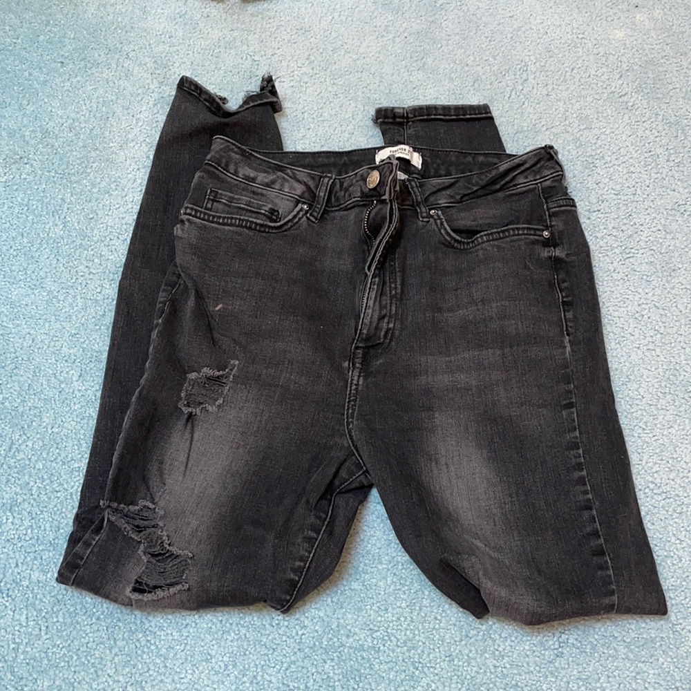 Forever 21 Ripped Black Skinny Jeans